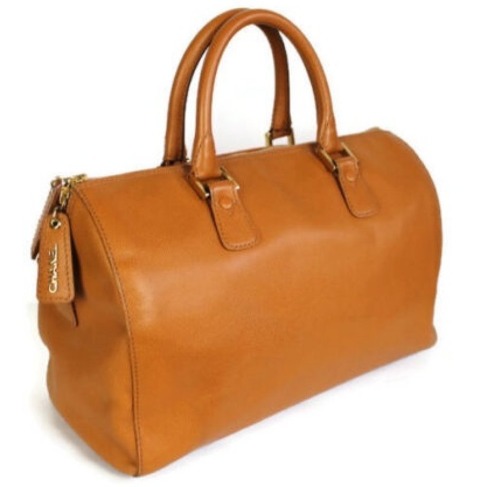 Chanel Tan Caviar Leather Vintage Travel Bag